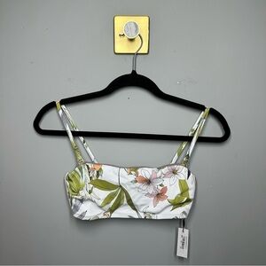 Vitamin A Mila White Green Floral Leaves Bandeau Bikini Top